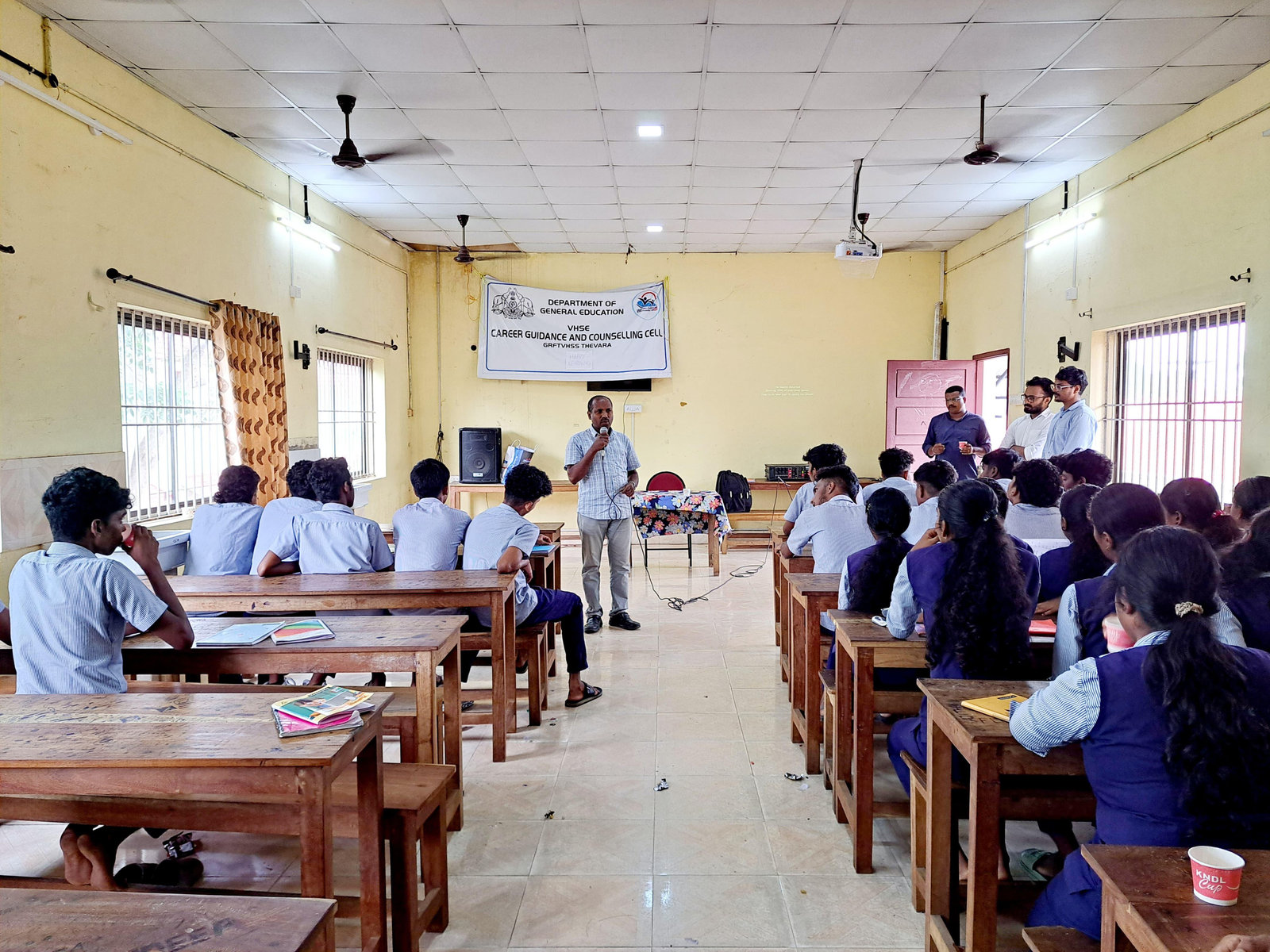 Students in a session in the school hall